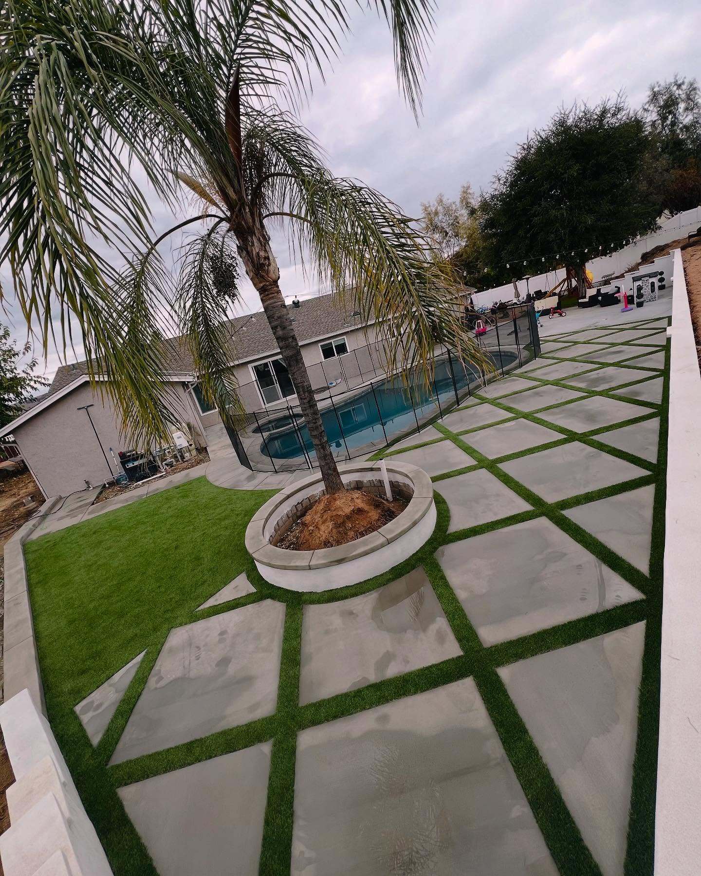 Oak Hills artificial grass Backyard pool deck installation Yucaipa CA Yorba Linda Artificial Grass, Green-R Turf of Orange County